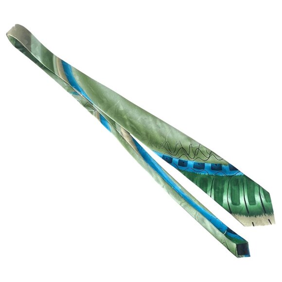 Jerry Garcia Silk Tie Blue Green Desert Storm Limited ED Collection 47 Abstract - Picture 4 of 11